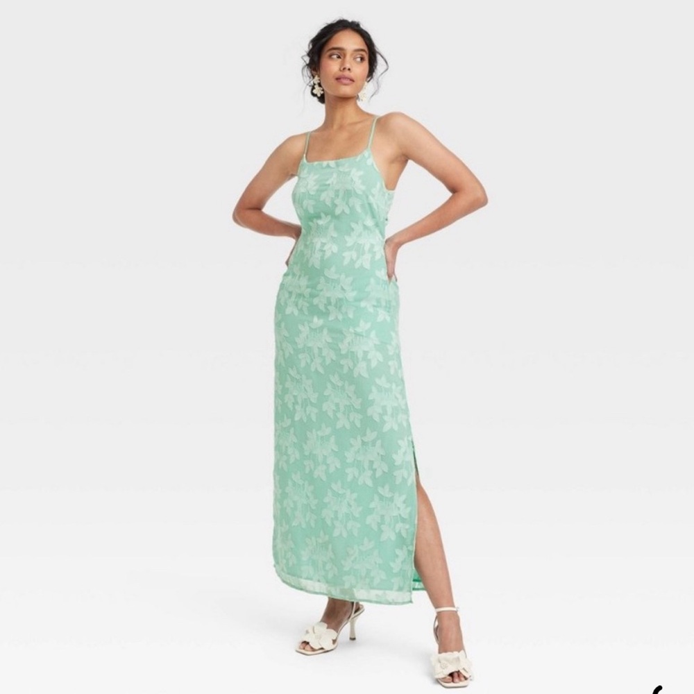 Women's Jacquard Maxi Slip Dress - A New Day Green M